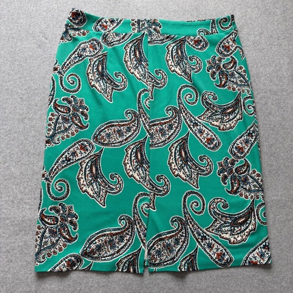 Sami & Jo Womens XL Teal Green Paisley Print Pencil Skirt Stretch Knee Length - Picture 2 of 10